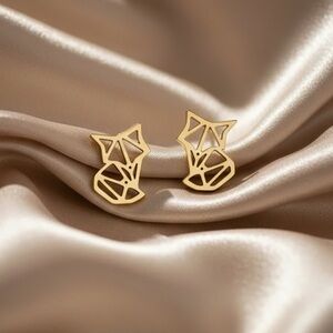 3/$15 Fox Stainless Steel Geometric Stud Earrings – Minimalist Animal Design